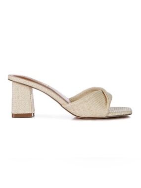LONDON RAG Woven Beige Heels Mules womens sz 7 ( fits like an 8)